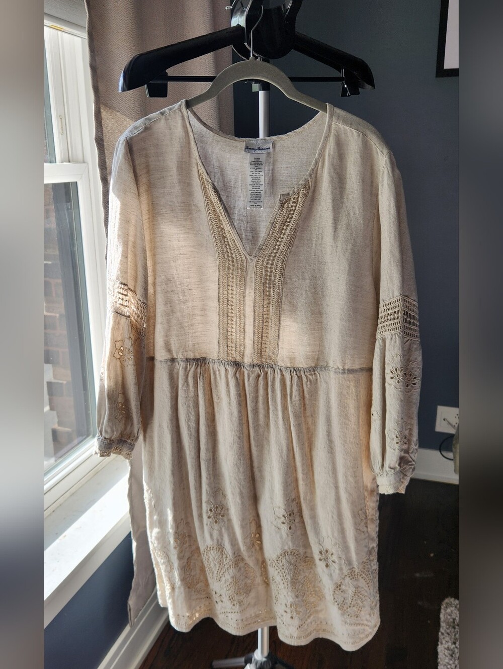 Tommy Bahama Cream Linen-Blend Tunic with Eyelet Trim - Picture 5 of 5